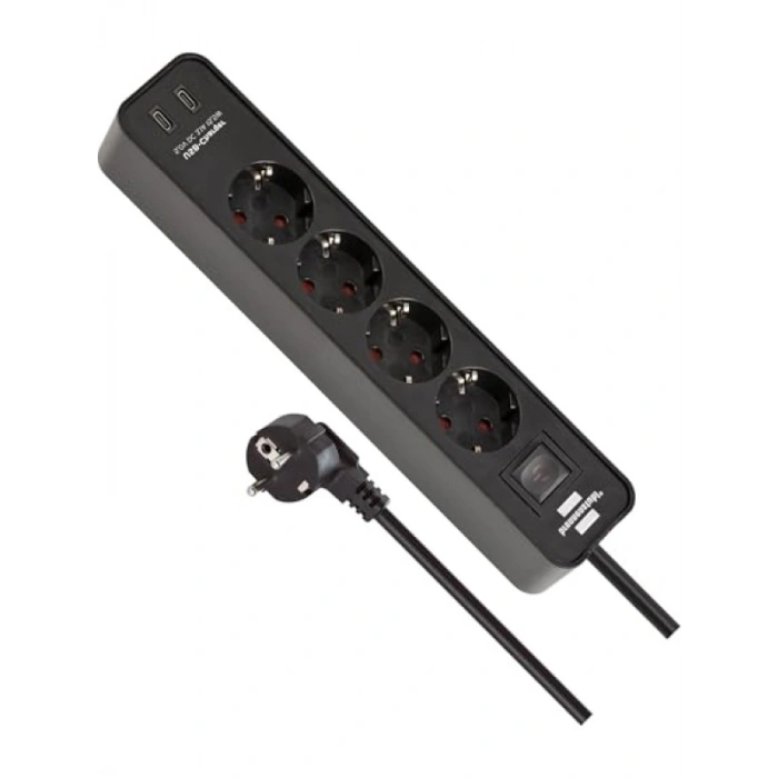 4 Soketli Anahtarlı Uzatma Priz - TYPE-C Hızlı Şarj
