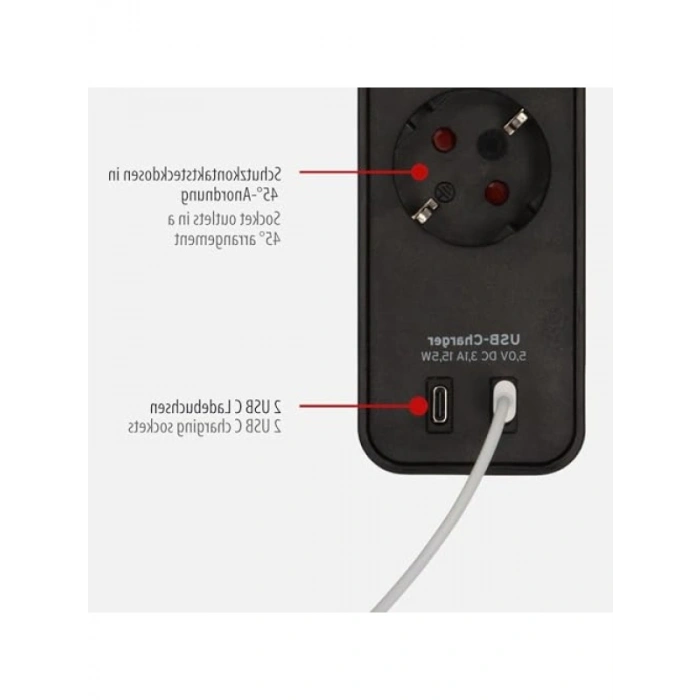 4 Soketli Anahtarlı Uzatma Priz - TYPE-C Hızlı Şarj