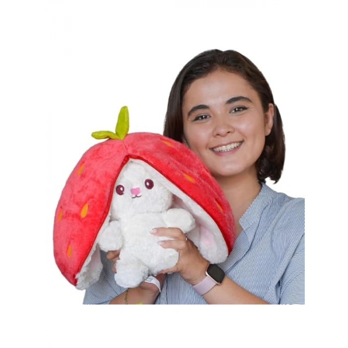 40 cm Nakışlı Peluş Çilek Tavşan, Eğlenceli Paskalya Hediyesi