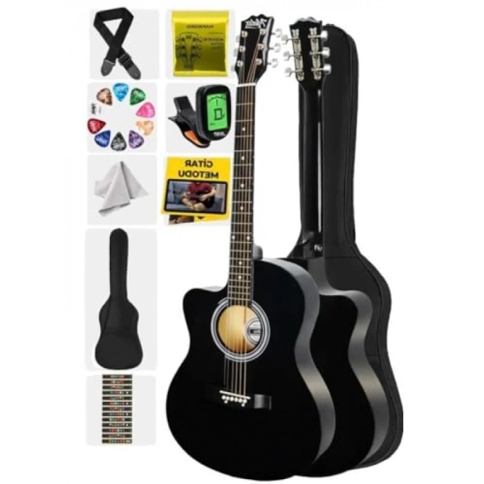 40 İnç Kesik Kasa Akustik Gitar Seti - Siyah