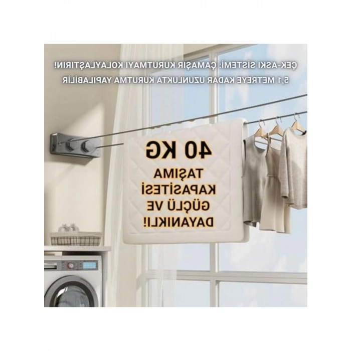 40 Kg Taşıma Kapasitesine Sahip Çamaşır Asma İpi Makinesi, Dayanıklı Yapı