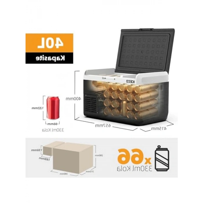 40 Litre Kompresörlü Oto Buzdolabı, 12/24 Volt, Taşınabilir Kullanım