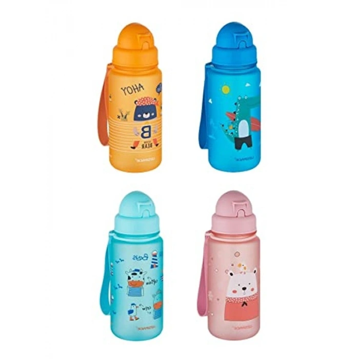 400 ml Pipetli Tritan Çocuk Su Matarası, Renkli Tasarım