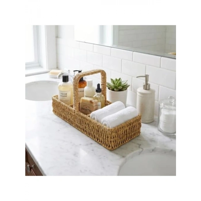 40x13x17 cm Ölçülerinde 3 Bölmeli Hasır Sepet, Çok Amaçlı Organizer