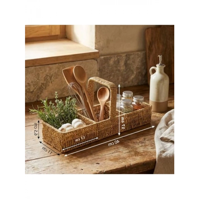 40x13x17 cm Ölçülerinde 3 Bölmeli Hasır Sepet, Çok Amaçlı Organizer
