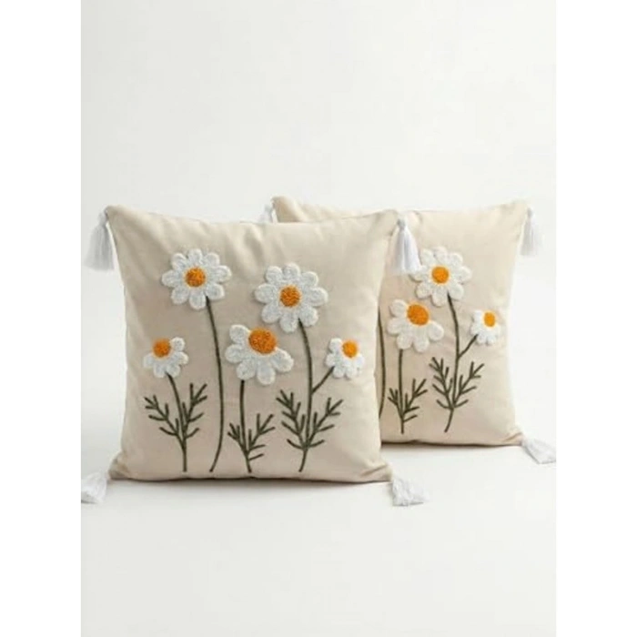 40x40 cm Papatya Desenli Kırlent Kılıfı, 2 Adet Set