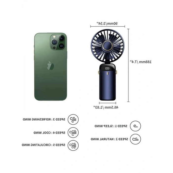 4200mAh Taşınabilir USB Vantilatör, El/Boyun/Masa için Pratik Kullanım