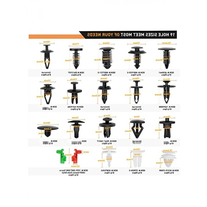 425 Parça Araba Gövde Tutucu Klips Seti - Geniş Uygulama