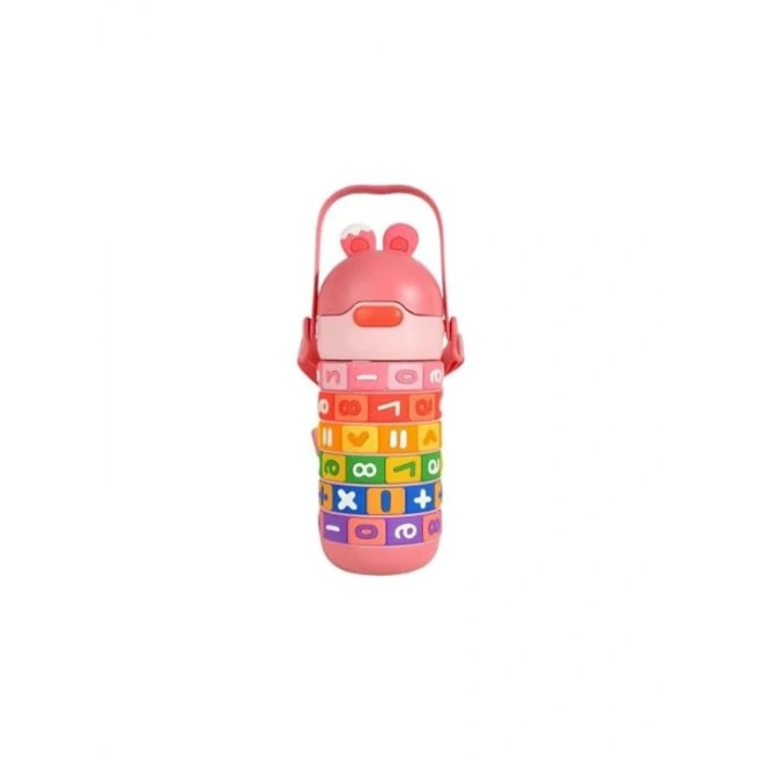 430 ml Kapasiteli Pembe Pipetli Çelik Matara - Taşınabilir