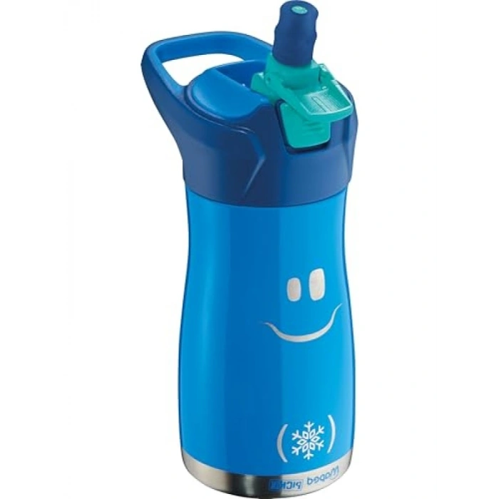 430 ml Mavi Çelik Matara - Gülen Yüz Figürü