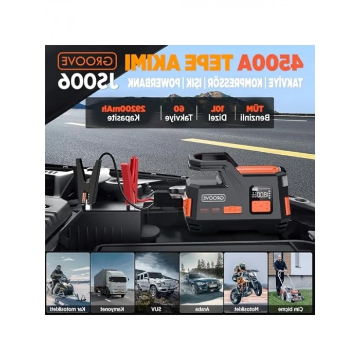 4500A Taşınabilir Jump Starter ve Lastik Şişirme Kompresörü