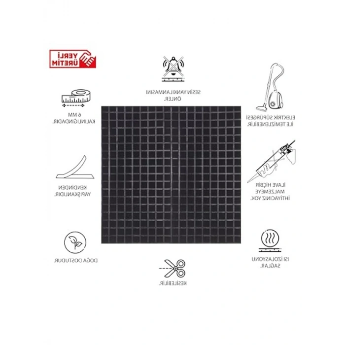 45x90 cm Ölçülerinde Siyah Keçe Panel, Akustik Dekor