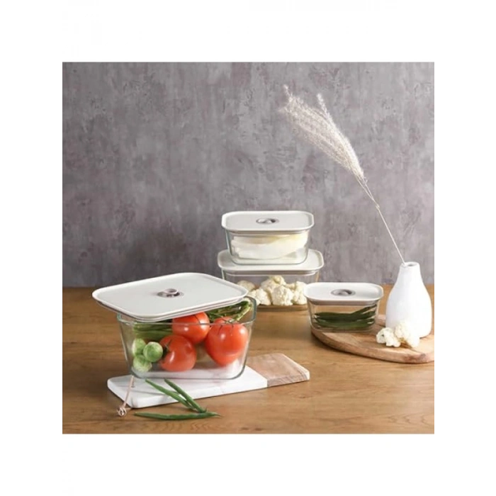 470 ml Kapasiteli Dikdörtgen Saklama Kabı - Bej Renk