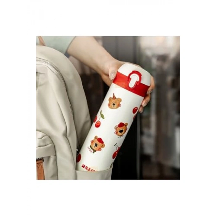 480ml Kapaklı Paslanmaz Çelik Termos - Sevimli Hayvanlar Deseni