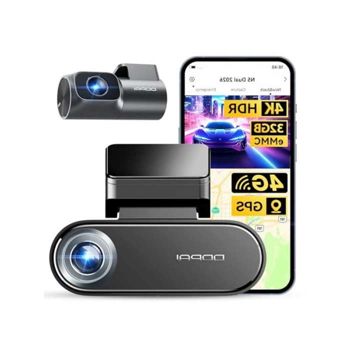 4K Araç İçi Kamera, Wi-Fi ve GPS Özellikli, Dual 2. Nesil