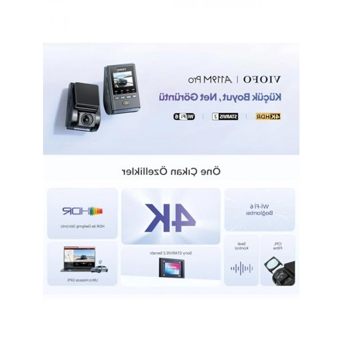 4K HDR Araç Kamerası, Sony Sensör, Wi-Fi GPS, Yüksek Kalite Görüntü