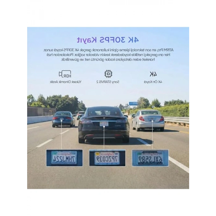 4K HDR Araç Kamerası, Sony Sensör, Wi-Fi GPS, Yüksek Kalite Görüntü