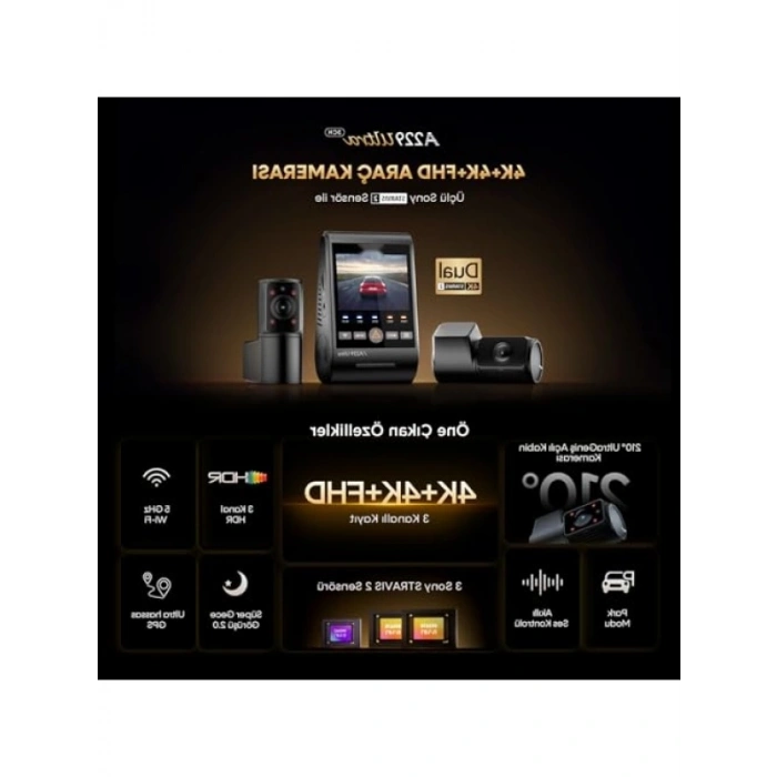 4K Ön, Arka ve İç Kamera ile 3 Kanal HDR Araç Kamerası