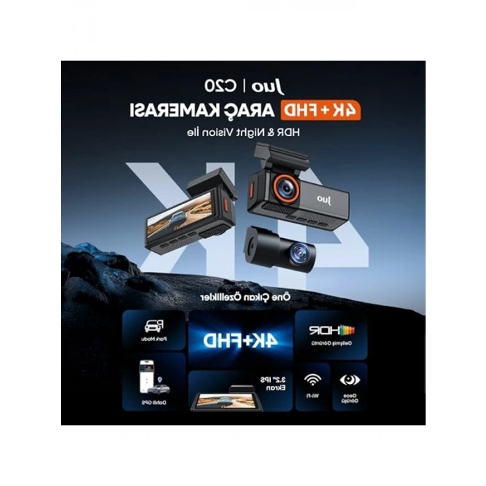 4K UHD Ön ve FHD Arka Araç Kamerası, Gece Görüş ve GPS Özellikleri