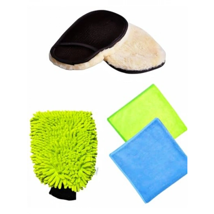 4’lü Araç Temizlik Seti - Mikrofiber Bez ve Eldivenler