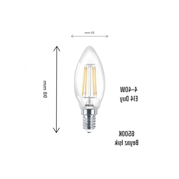 4W LED Filament Mum Ampul, E14 Duy, 6500K Beyaz Işık