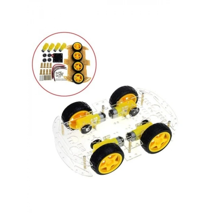 4WD Robot Araba Platform Kiti - Şeffaf Parçalar ile Yapım