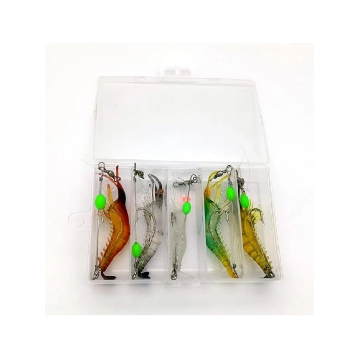 5 Adet Fosforlu Silikon Karides Balık Yemi - 7,5 cm