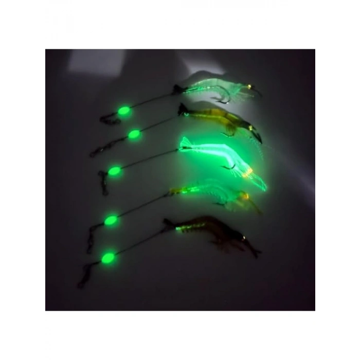 5 Adet Fosforlu Silikon Karides Balık Yemi - 7,5 cm