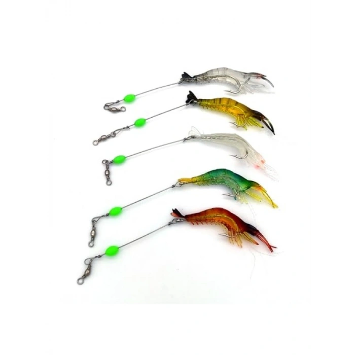 5 Adet Fosforlu Silikon Karides Balık Yemi - 7,5 cm