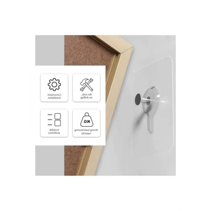 5 Adet Şeffaf Yapışkanlı Duvar Tablo Askısı