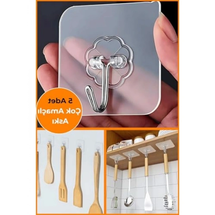 5 Adet Yapışkan Vantuzlu Duvar Askısı Seti