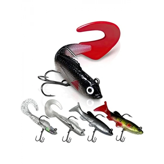 5 Adet Yumuşak Silikon Sırtlı Olta Yem Seti - Çift İğneli