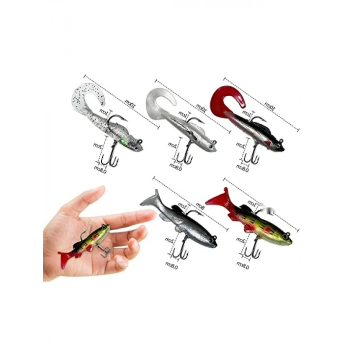 5 Adet Yumuşak Silikon Sırtlı Olta Yem Seti - Çift İğneli