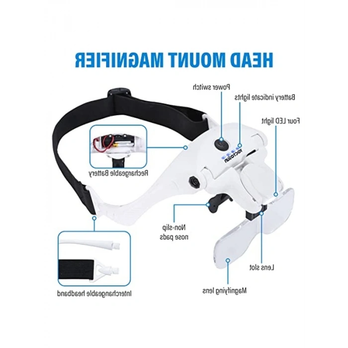 5 Çıkarılabilir Lensli 4 LED Büyüteç, Şarj Edilebilir ve El Yapımı
