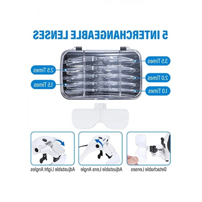 5 Çıkarılabilir Lensli 4 LED Büyüteç, Şarj Edilebilir ve El Yapımı
