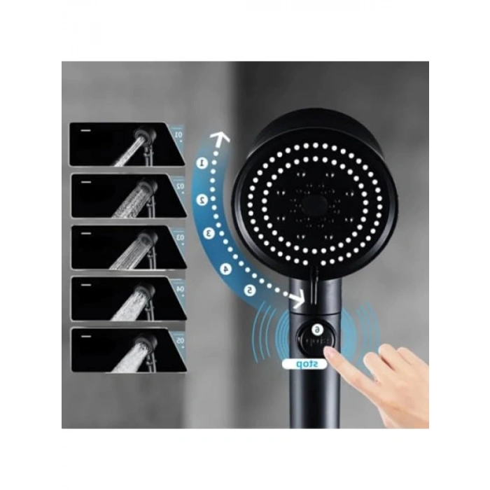 5 Fonksiyonlu Duş Başlığı, El Duşu, Siyah