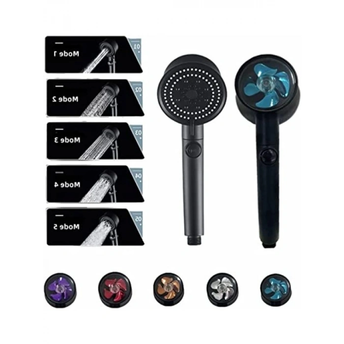 5 Fonksiyonlu Siyah Turbo Fan Duş Seti