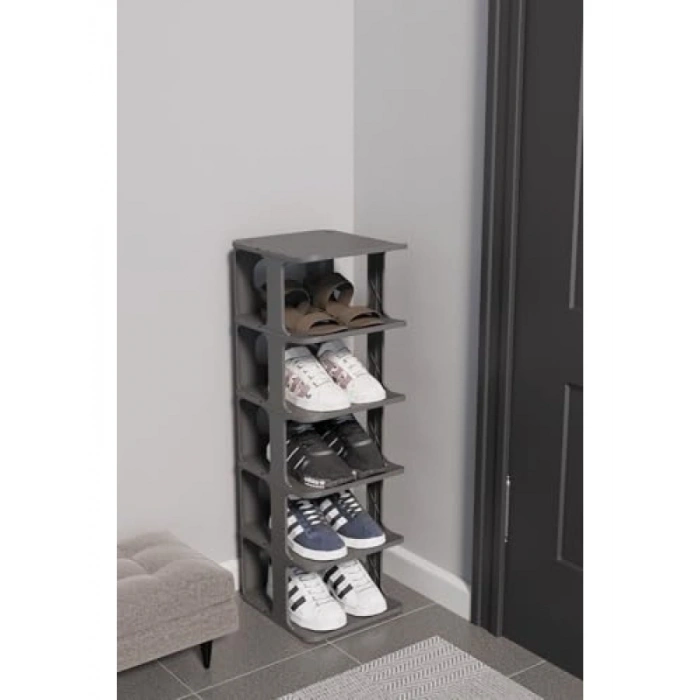 5 Katlı Gri Plastik Ayakkabı Rafı