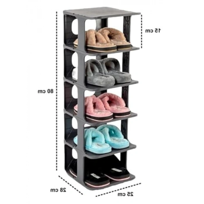 5 Katlı Gri Plastik Ayakkabı Rafı