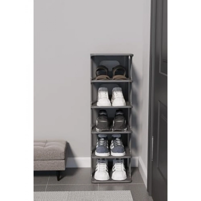 5 Katlı Gri Plastik Ayakkabı Rafı