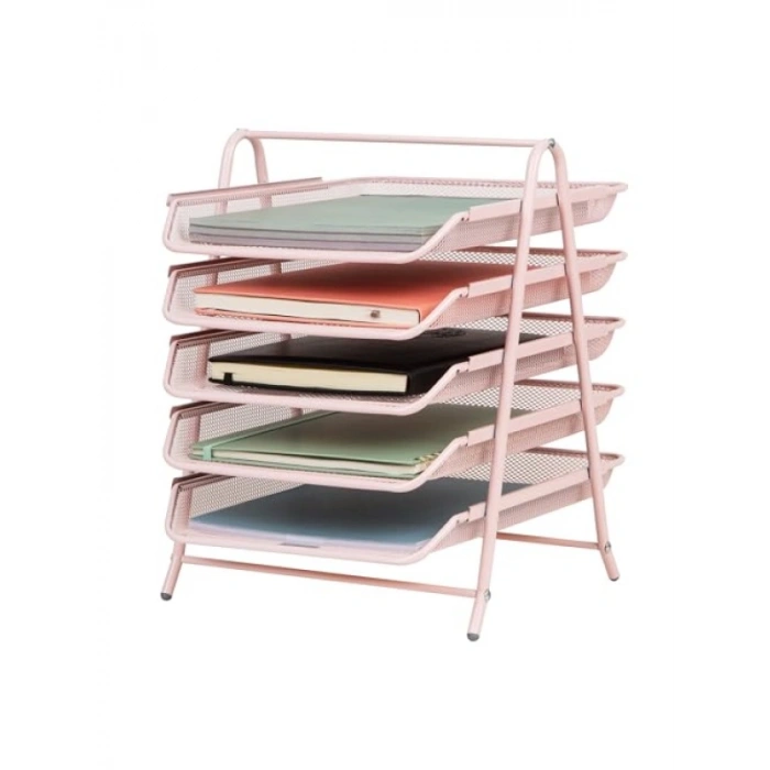 5 Katlı Metal Kağıt Rafı - Pembe