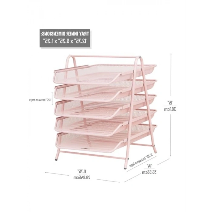 5 Katlı Metal Kağıt Rafı - Pembe
