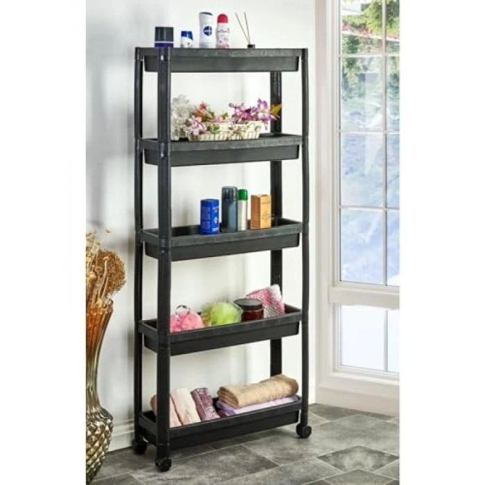 5 Katlı Tekerlekli Organizer Raf Ünitesi - Siyah