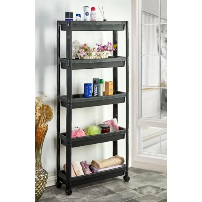 5 Katlı Tekerlekli Organizer Raf Ünitesi - Siyah