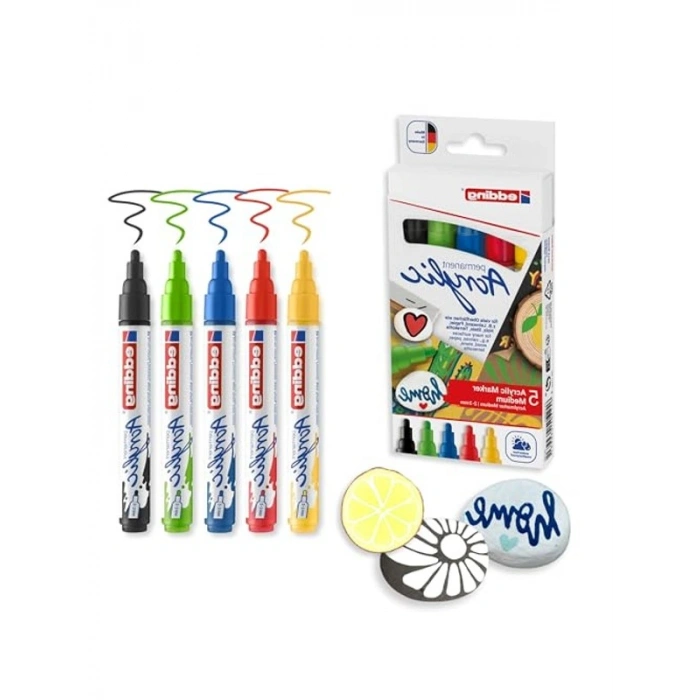 5li Akrilik Markör Seti - Temel Renkler, Kaliteli