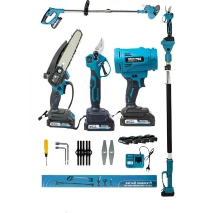 5li Bahçe Seti, Budama Makası, Testere ve Çim Biçme Aracı ile Kablosuz Kullanım