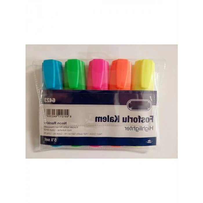 5li Fosforlu Kalem Seti, Plastik Ambalaj