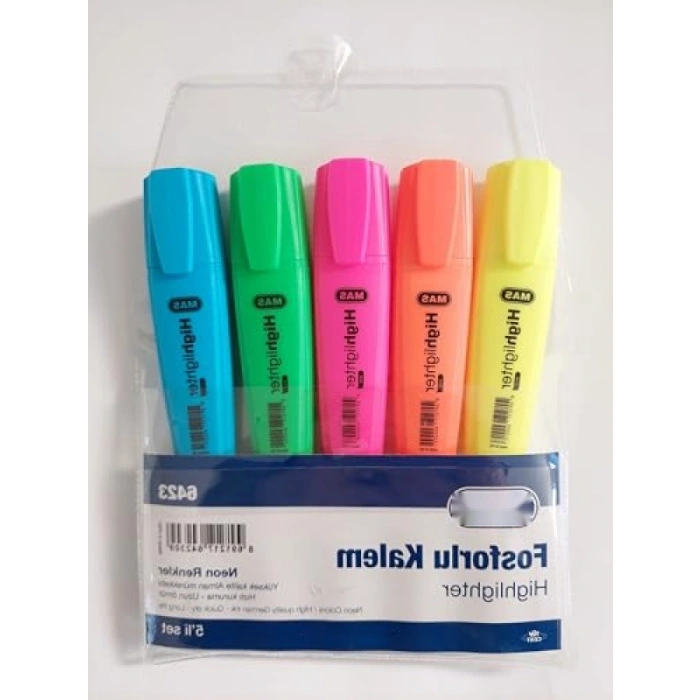 5li Fosforlu Kalem Seti, Plastik Ambalaj