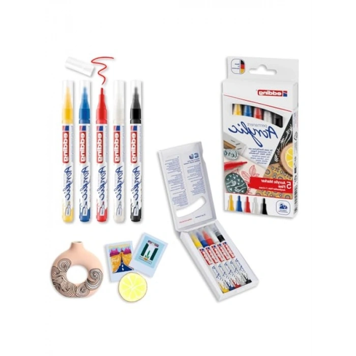 5li İnce Uçlu Akrilik Markör Seti (Temel Renkler)