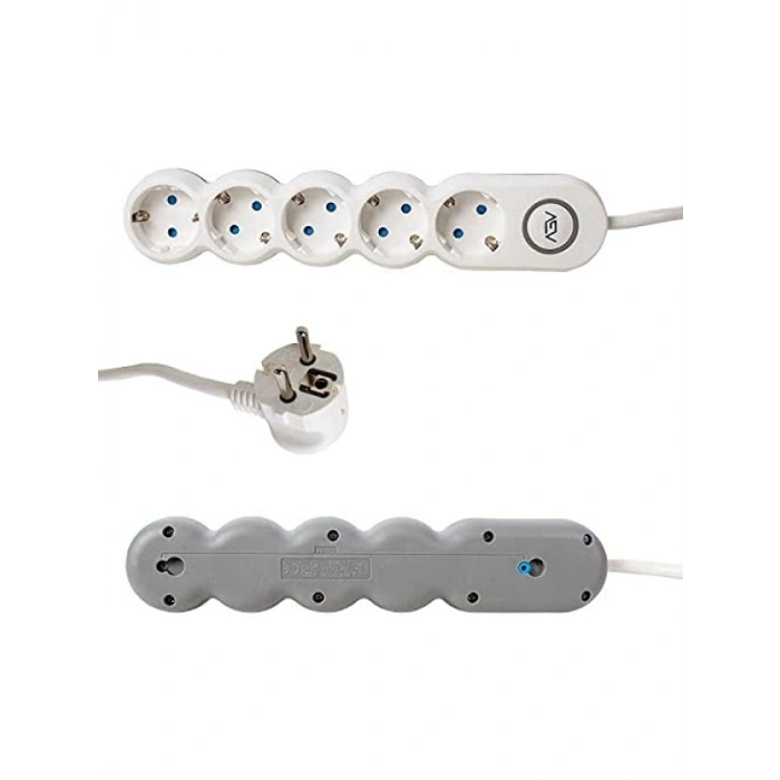 5li Kablolu Anahtarlı Grup Priz, 2 Metre